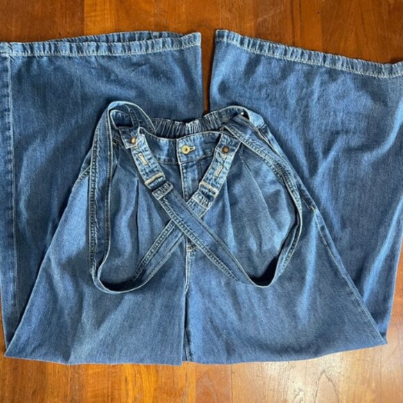 Pilcro by Anthropologie Wide-Leg Denim Overalls - Size 26T - Medium Wash EUC - Picture 1 of 5